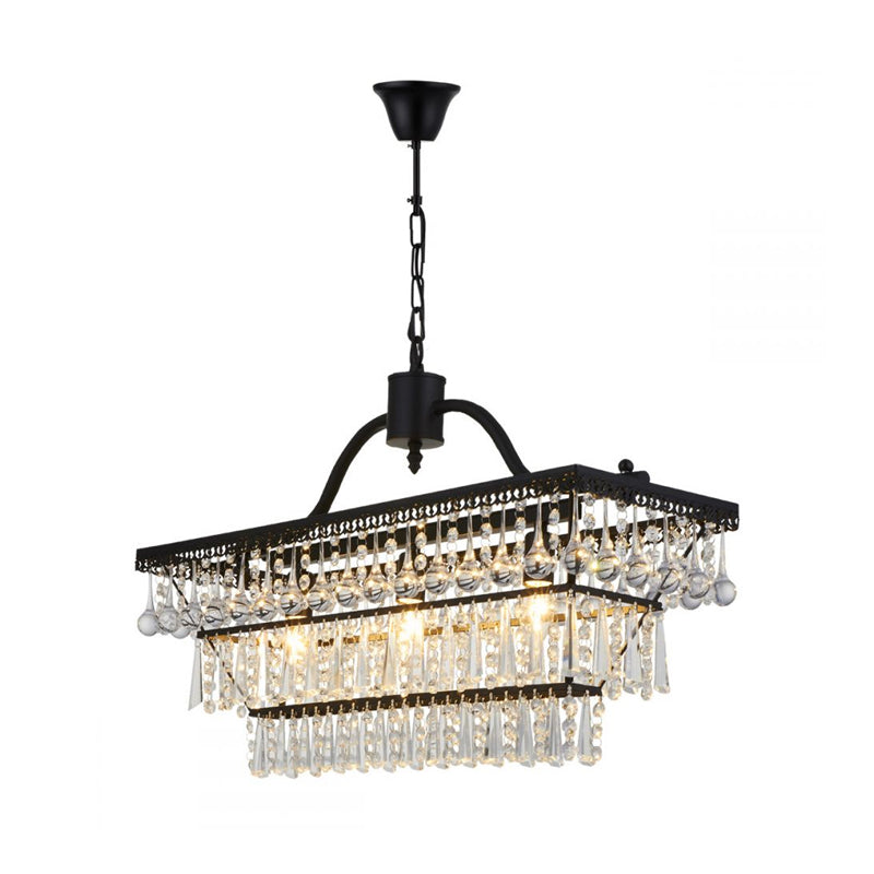 Antique 3 Lights Hanging Ceiling Light with Crystal Shade Black 3 Tiers Chandelier Lamp Clearhalo 'Ceiling Lights' 'Island Lights' Lighting' 215206