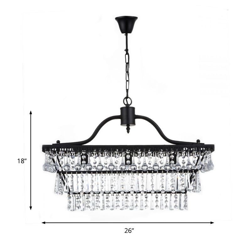 Antique 3 Lights Hanging Ceiling Light with Crystal Shade Black 3 Tiers Chandelier Lamp Clearhalo 'Ceiling Lights' 'Island Lights' Lighting' 215207