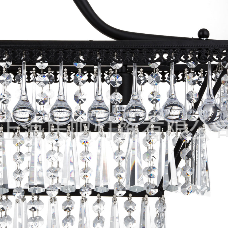 Antique 3 Lights Hanging Ceiling Light with Crystal Shade Black 3 Tiers Chandelier Lamp Clearhalo 'Ceiling Lights' 'Island Lights' Lighting' 215208