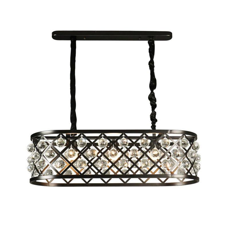 3 Lights Dining Room Chandelier Lamp with Oval Crystal and Metal Shade Vintage Black Ceiling Light Clearhalo 'Ceiling Lights' 'Island Lights' Lighting' 215219