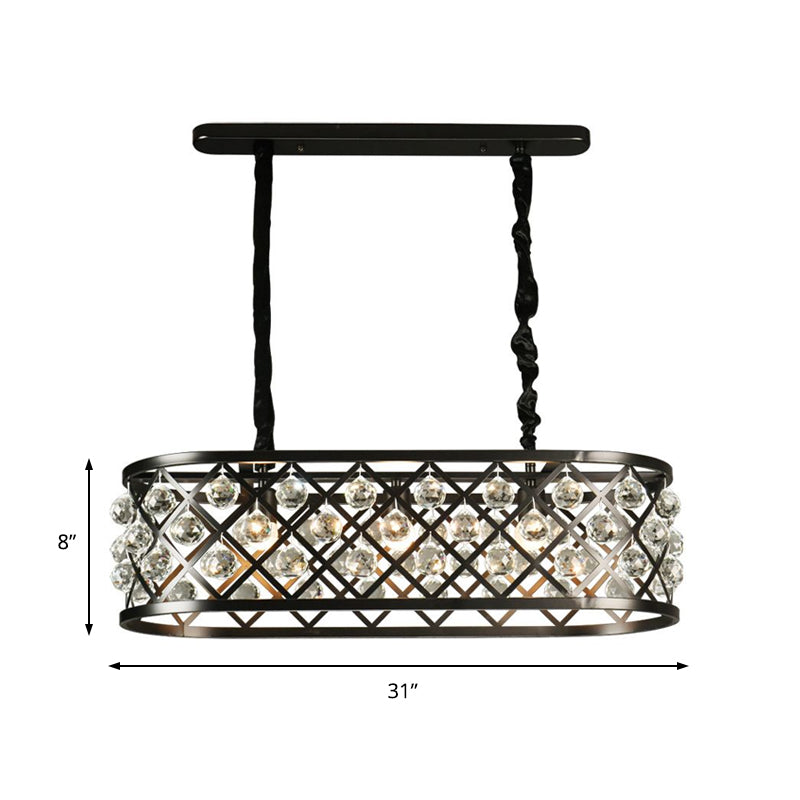 3 Lights Dining Room Chandelier Lamp with Oval Crystal and Metal Shade Vintage Black Ceiling Light Clearhalo 'Ceiling Lights' 'Island Lights' Lighting' 215220