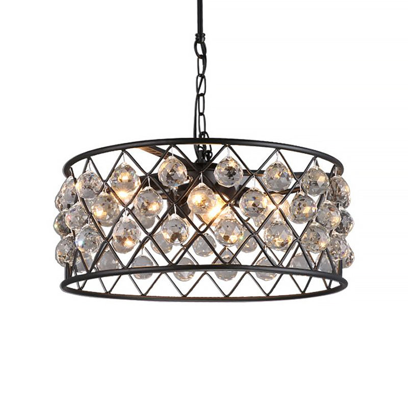 Round Iron Frame Ceiling Light Modern Metal and Crystal 4 Lights Black Chandelier Light Clearhalo 'Ceiling Lights' 'Chandeliers' 'Modern Chandeliers' 'Modern' Lighting' 215223