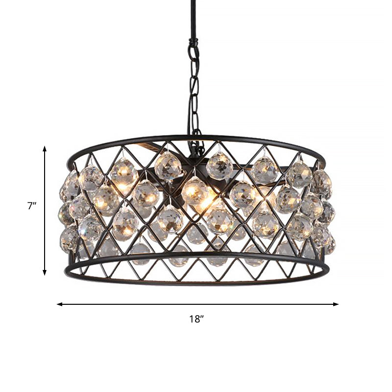 Round Iron Frame Ceiling Light Modern Metal and Crystal 4 Lights Black Chandelier Light Clearhalo 'Ceiling Lights' 'Chandeliers' 'Modern Chandeliers' 'Modern' Lighting' 215224