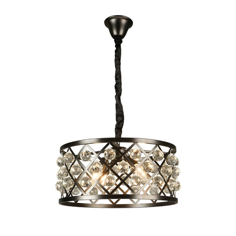 Metal and Crystal Round Ceiling Light 4 Lights Black Chandelier Lamp for Dining Room Clearhalo 'Ceiling Lights' 'Chandeliers' 'Modern Chandeliers' 'Modern' Lighting' 215228