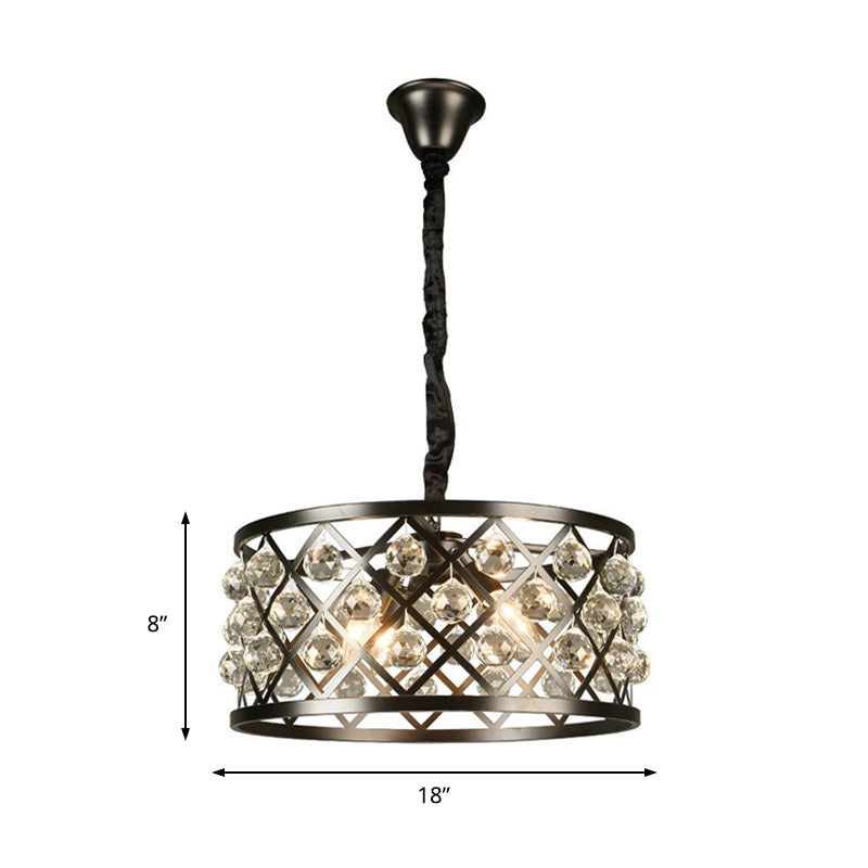 Metal and Crystal Round Ceiling Light 4 Lights Black Chandelier Lamp for Dining Room Clearhalo 'Ceiling Lights' 'Chandeliers' 'Modern Chandeliers' 'Modern' Lighting' 215229