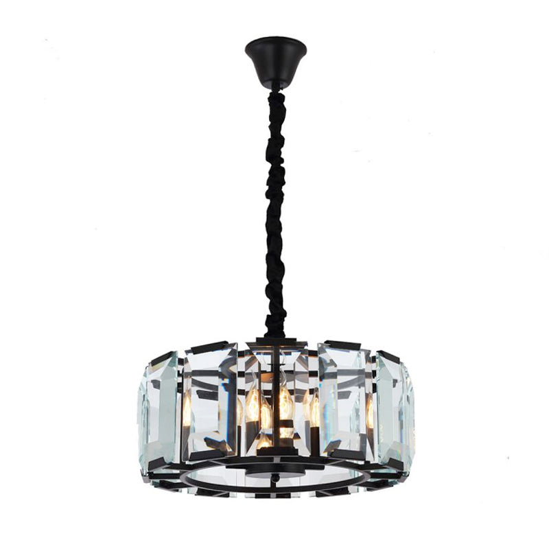 Drum Ceiling Light Fixture Antique Style Crystal Block 4 Lights Black Chandelier Light for Bedroom Clearhalo 'Ceiling Lights' 'Chandeliers' 'Modern Chandeliers' 'Modern' Lighting' 215232