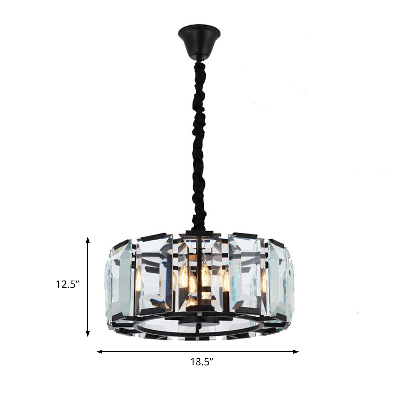 Drum Ceiling Light Fixture Antique Style Crystal Block 4 Lights Black Chandelier Light for Bedroom Clearhalo 'Ceiling Lights' 'Chandeliers' 'Modern Chandeliers' 'Modern' Lighting' 215233