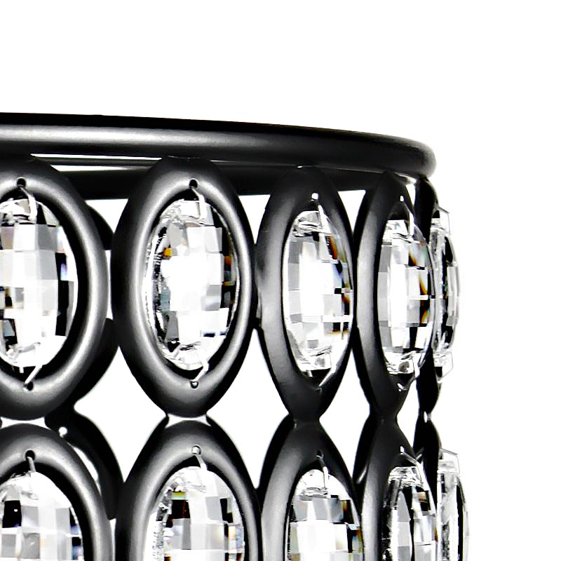 Black Drum Ceiling Lamp Vintage 3 Lights Metal and Crystal Chandelier Light for Living Room Clearhalo 'Ceiling Lights' 'Chandeliers' 'Glass shade' 'Glass' 'Modern Chandeliers' 'Modern' Lighting' 215239