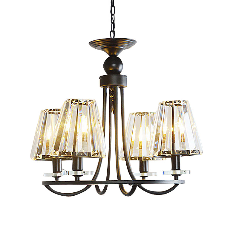 Prismatic Crystal Tapered Chandelier Light Vintage 4/6/8 Lights Black Hanging Ceiling Light Clearhalo 'Ceiling Lights' 'Chandeliers' 'Modern Chandeliers' 'Modern' Lighting' 215270