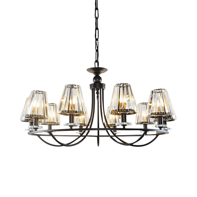 Prismatic Crystal Tapered Chandelier Light Vintage 4/6/8 Lights Black Hanging Ceiling Light Clearhalo 'Ceiling Lights' 'Chandeliers' 'Modern Chandeliers' 'Modern' Lighting' 215274