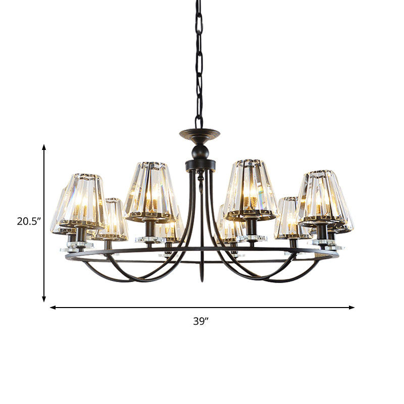 Prismatic Crystal Tapered Chandelier Light Vintage 4/6/8 Lights Black Hanging Ceiling Light Clearhalo 'Ceiling Lights' 'Chandeliers' 'Modern Chandeliers' 'Modern' Lighting' 215275