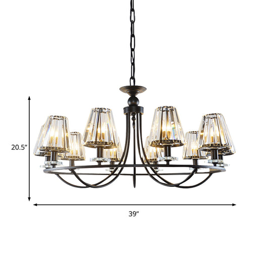 Prismatic Crystal Tapered Chandelier Light Vintage 4/6/8 Lights Black Hanging Ceiling Light Clearhalo 'Ceiling Lights' 'Chandeliers' 'Modern Chandeliers' 'Modern' Lighting' 215275