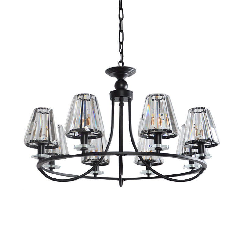 Prismatic Crystal Tapered Chandelier Light Vintage 4/6/8 Lights Black Hanging Ceiling Light Clearhalo 'Ceiling Lights' 'Chandeliers' 'Modern Chandeliers' 'Modern' Lighting' 215277