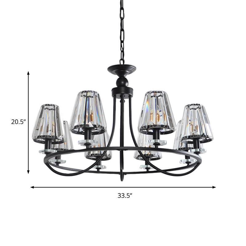 Prismatic Crystal Tapered Chandelier Light Vintage 4/6/8 Lights Black Hanging Ceiling Light Clearhalo 'Ceiling Lights' 'Chandeliers' 'Modern Chandeliers' 'Modern' Lighting' 215278