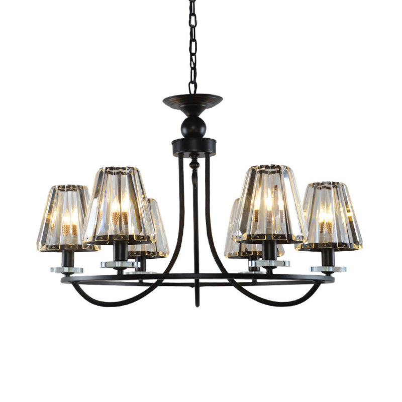 Prismatic Crystal Tapered Chandelier Light Vintage 4/6/8 Lights Black Hanging Ceiling Light Clearhalo 'Ceiling Lights' 'Chandeliers' 'Modern Chandeliers' 'Modern' Lighting' 215280