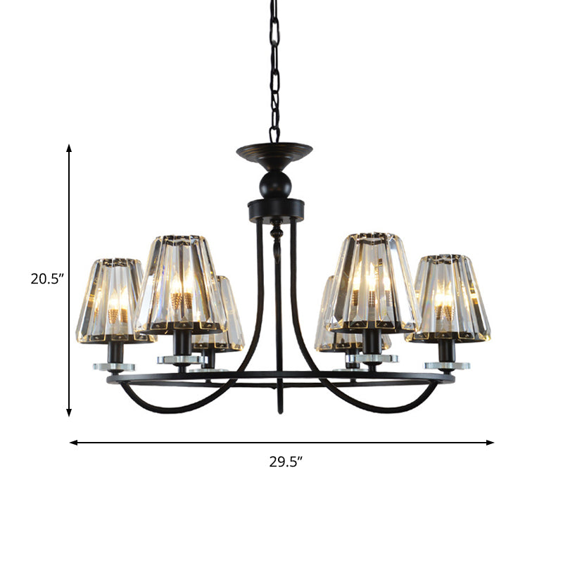 Prismatic Crystal Tapered Chandelier Light Vintage 4/6/8 Lights Black Hanging Ceiling Light Clearhalo 'Ceiling Lights' 'Chandeliers' 'Modern Chandeliers' 'Modern' Lighting' 215281