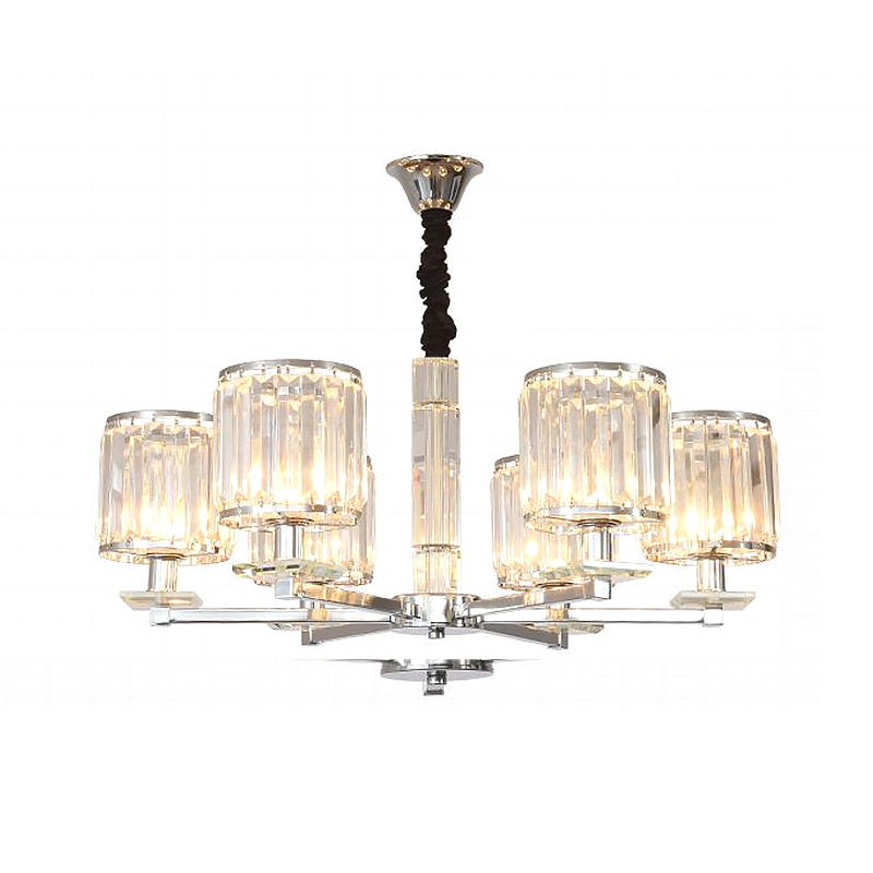 Cylinder Bedroom Chandelier Light Crystal 3/6 Lights Modern Hanging Light Fixture in Chrome Clearhalo 'Ceiling Lights' 'Chandeliers' 'Modern Chandeliers' 'Modern' Lighting' 215284