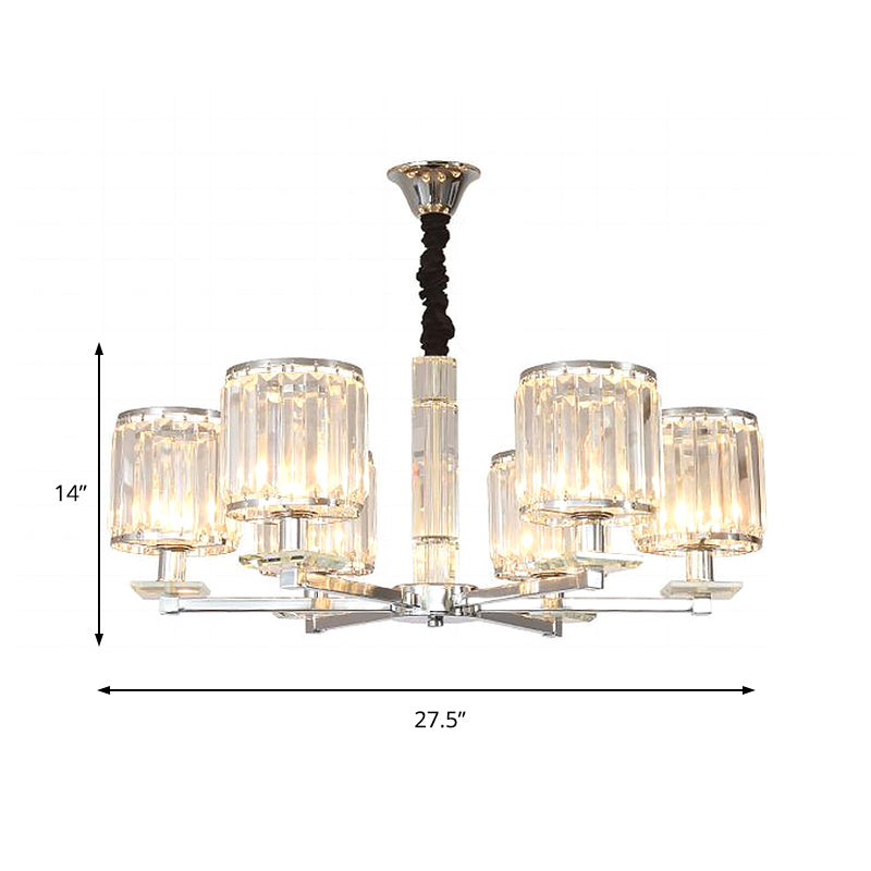 Cylinder Bedroom Chandelier Light Crystal 3/6 Lights Modern Hanging Light Fixture in Chrome Clearhalo 'Ceiling Lights' 'Chandeliers' 'Modern Chandeliers' 'Modern' Lighting' 215285