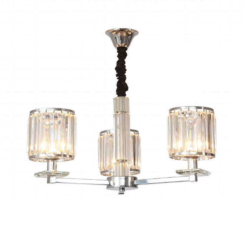 Cylinder Bedroom Chandelier Light Crystal 3/6 Lights Modern Hanging Light Fixture in Chrome Clearhalo 'Ceiling Lights' 'Chandeliers' 'Modern Chandeliers' 'Modern' Lighting' 215287