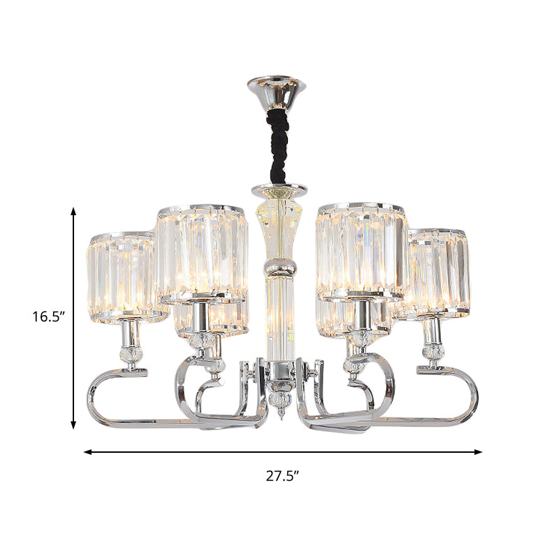 Crystal Rectangle Cylinder Hanging Ceiling Light Contemporary 3/6 Lights Chrome Chandelier Light Clearhalo 'Ceiling Lights' 'Chandeliers' 'Glass shade' 'Glass' 'Modern Chandeliers' 'Modern' Lighting' 215292