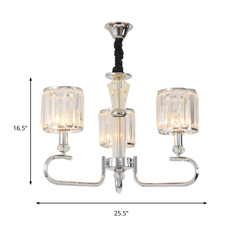 Crystal Rectangle Cylinder Hanging Ceiling Light Contemporary 3/6 Lights Chrome Chandelier Light Clearhalo 'Ceiling Lights' 'Chandeliers' 'Glass shade' 'Glass' 'Modern Chandeliers' 'Modern' Lighting' 215295