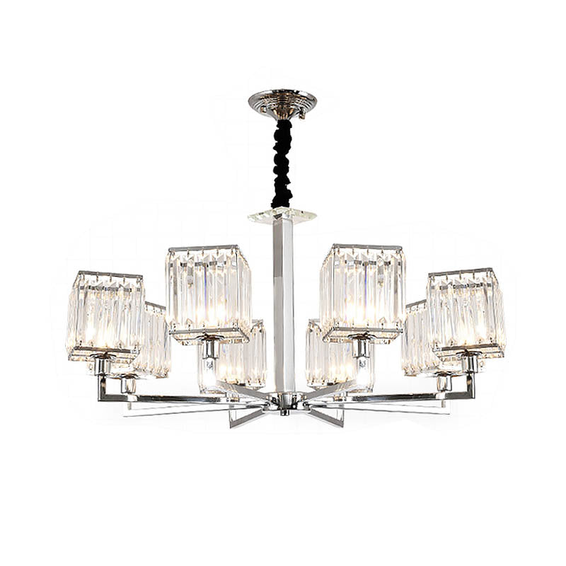 Cubic Hanging Ceiling Light Modern Prismatic Optical Crystal 6/8 Lights Chrome Chandelier Light Clearhalo 'Ceiling Lights' 'Chandeliers' Lighting' options 215298