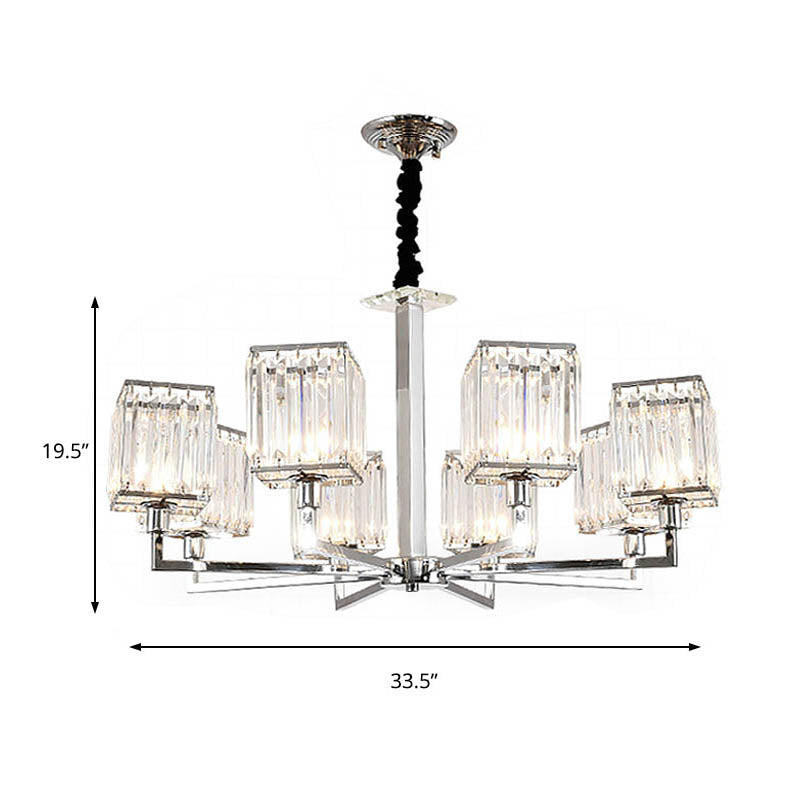 Cubic Hanging Ceiling Light Modern Prismatic Optical Crystal 6/8 Lights Chrome Chandelier Light Clearhalo 'Ceiling Lights' 'Chandeliers' Lighting' options 215299