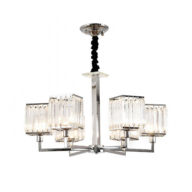 Cubic Hanging Ceiling Light Modern Prismatic Optical Crystal 6/8 Lights Chrome Chandelier Light Clearhalo 'Ceiling Lights' 'Chandeliers' Lighting' options 215301