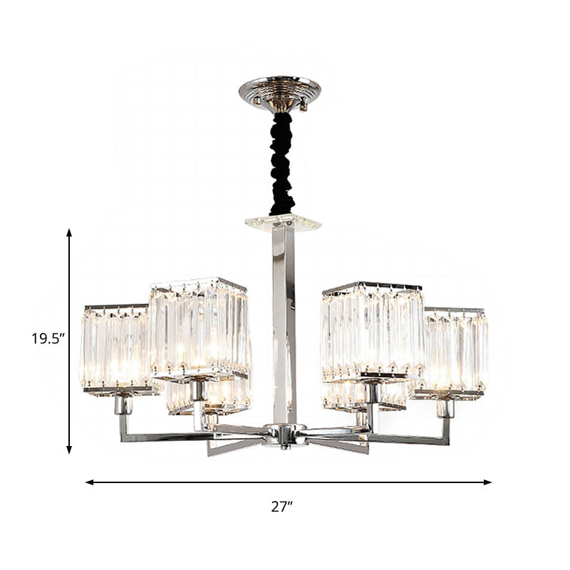 Cubic Hanging Ceiling Light Modern Prismatic Optical Crystal 6/8 Lights Chrome Chandelier Light Clearhalo 'Ceiling Lights' 'Chandeliers' Lighting' options 215302