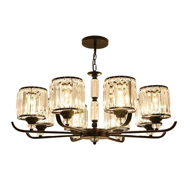 Black Cylinder Ceiling Light Antique 3/6/8 Lights Prismatic Optical Crystal Chandelier Light Clearhalo 'Ceiling Lights' 'Chandeliers' 'Glass shade' 'Glass' 'Modern Chandeliers' 'Modern' 'Pendant Lights' Lighting' 215305