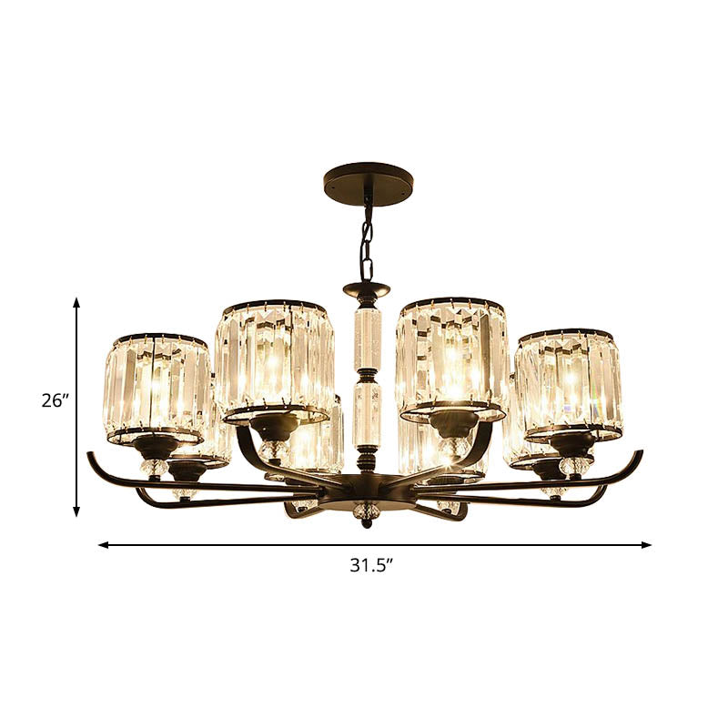 Black Cylinder Ceiling Light Antique 3/6/8 Lights Prismatic Optical Crystal Chandelier Light Clearhalo 'Ceiling Lights' 'Chandeliers' 'Glass shade' 'Glass' 'Modern Chandeliers' 'Modern' 'Pendant Lights' Lighting' 215306