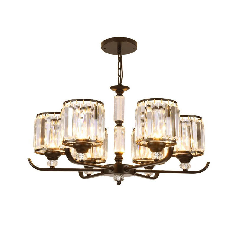 Black Cylinder Ceiling Light Antique 3/6/8 Lights Prismatic Optical Crystal Chandelier Light Clearhalo 'Ceiling Lights' 'Chandeliers' 'Glass shade' 'Glass' 'Modern Chandeliers' 'Modern' 'Pendant Lights' Lighting' 215309