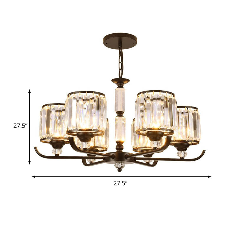 Black Cylinder Ceiling Light Antique 3/6/8 Lights Prismatic Optical Crystal Chandelier Light Clearhalo 'Ceiling Lights' 'Chandeliers' 'Glass shade' 'Glass' 'Modern Chandeliers' 'Modern' 'Pendant Lights' Lighting' 215310