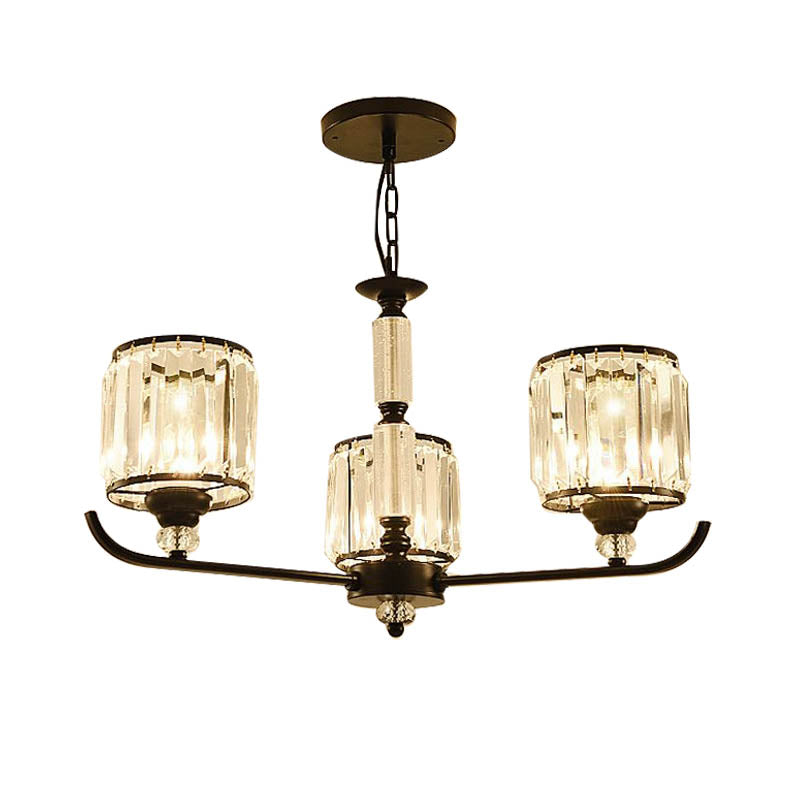 Black Cylinder Ceiling Light Antique 3/6/8 Lights Prismatic Optical Crystal Chandelier Light Clearhalo 'Ceiling Lights' 'Chandeliers' 'Glass shade' 'Glass' 'Modern Chandeliers' 'Modern' 'Pendant Lights' Lighting' 215312