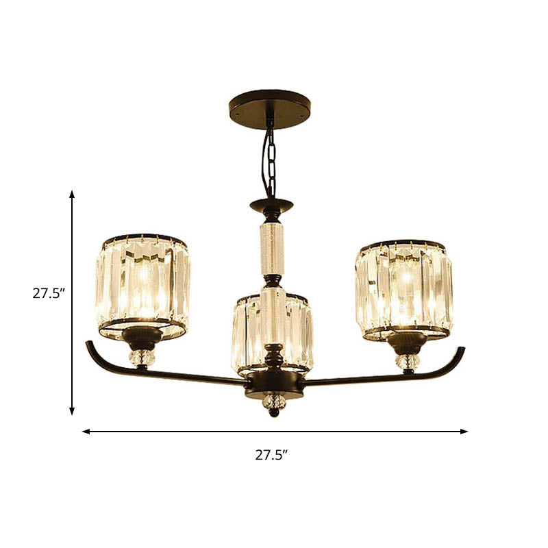 Black Cylinder Ceiling Light Antique 3/6/8 Lights Prismatic Optical Crystal Chandelier Light Clearhalo 'Ceiling Lights' 'Chandeliers' 'Glass shade' 'Glass' 'Modern Chandeliers' 'Modern' 'Pendant Lights' Lighting' 215313