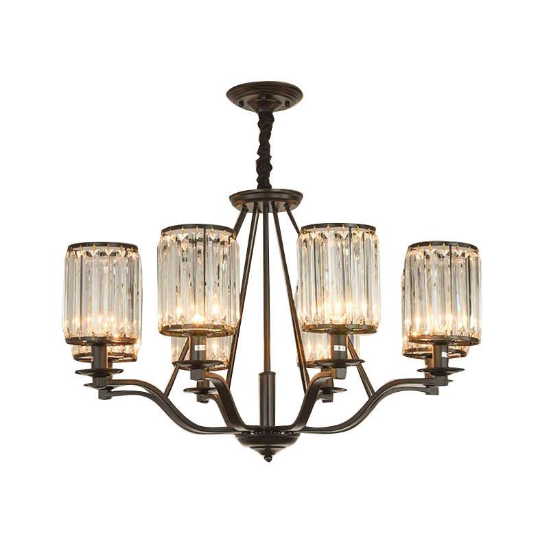 Cylinder Prismatic Optical Crystal Hanging Ceiling Light Antique 3/6/8 Light Black Chandelier Light Clearhalo 'Ceiling Lights' 'Chandeliers' 'Modern Chandeliers' 'Modern' Lighting' 215316