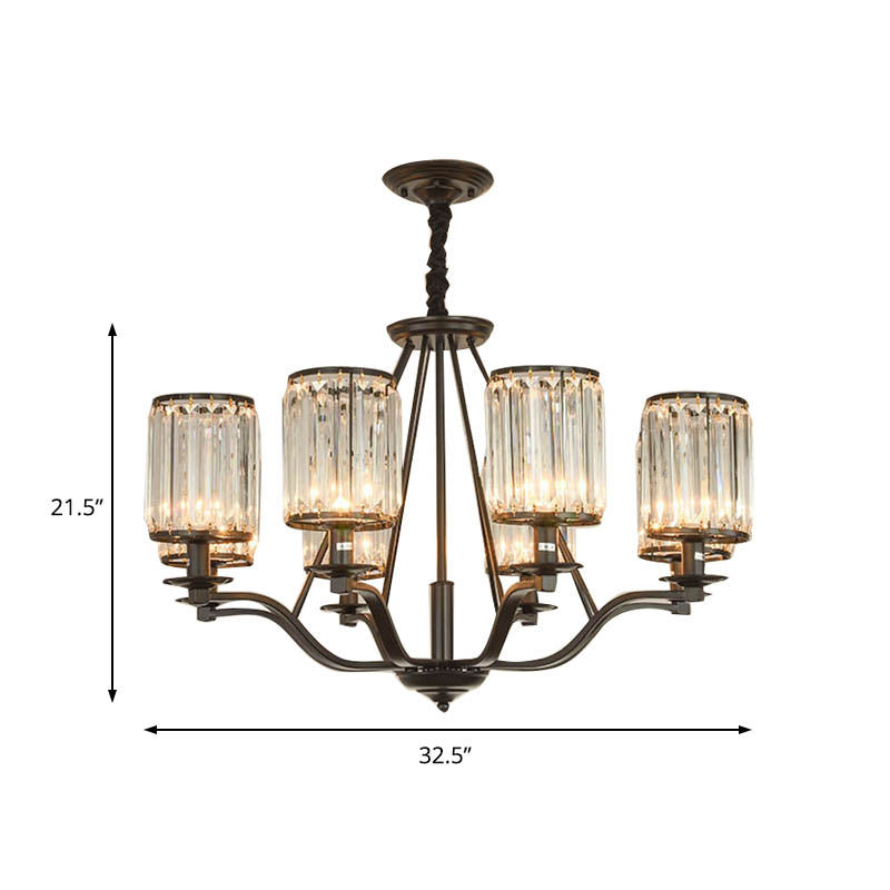 Cylinder Prismatic Optical Crystal Hanging Ceiling Light Antique 3/6/8 Light Black Chandelier Light Clearhalo 'Ceiling Lights' 'Chandeliers' 'Modern Chandeliers' 'Modern' Lighting' 215317