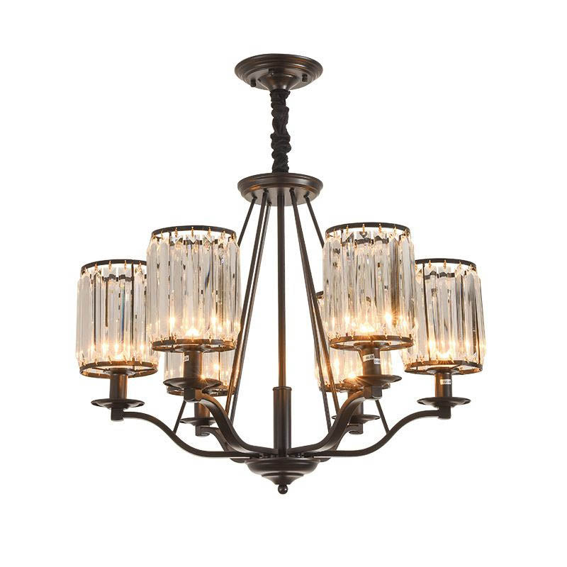 Cylinder Prismatic Optical Crystal Hanging Ceiling Light Antique 3/6/8 Light Black Chandelier Light Clearhalo 'Ceiling Lights' 'Chandeliers' 'Modern Chandeliers' 'Modern' Lighting' 215320