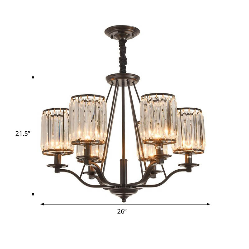 Cylinder Prismatic Optical Crystal Hanging Ceiling Light Antique 3/6/8 Light Black Chandelier Light Clearhalo 'Ceiling Lights' 'Chandeliers' 'Modern Chandeliers' 'Modern' Lighting' 215321