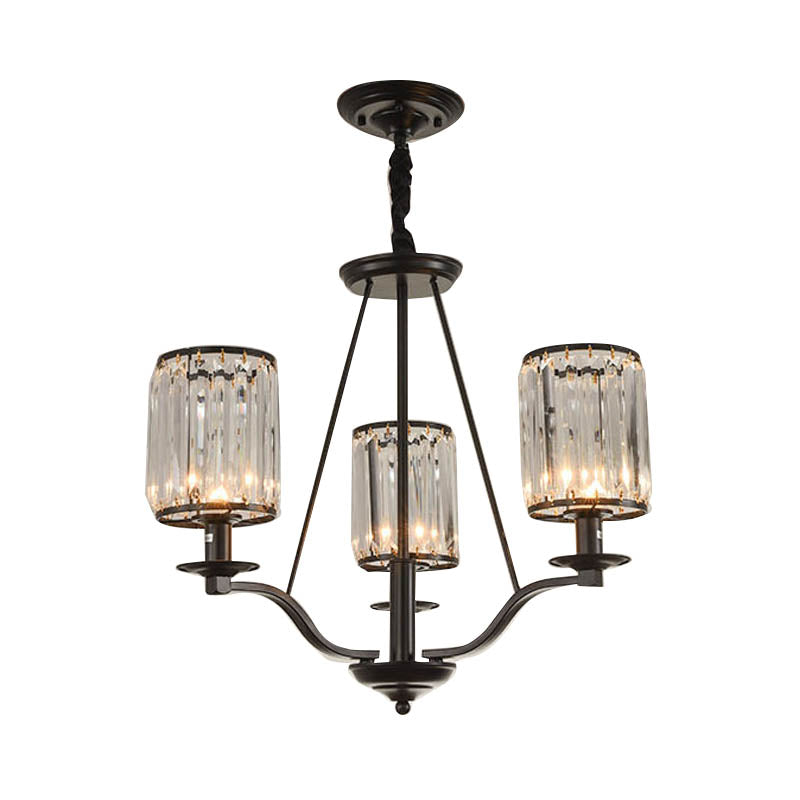 Cylinder Prismatic Optical Crystal Hanging Ceiling Light Antique 3/6/8 Light Black Chandelier Light Clearhalo 'Ceiling Lights' 'Chandeliers' 'Modern Chandeliers' 'Modern' Lighting' 215323