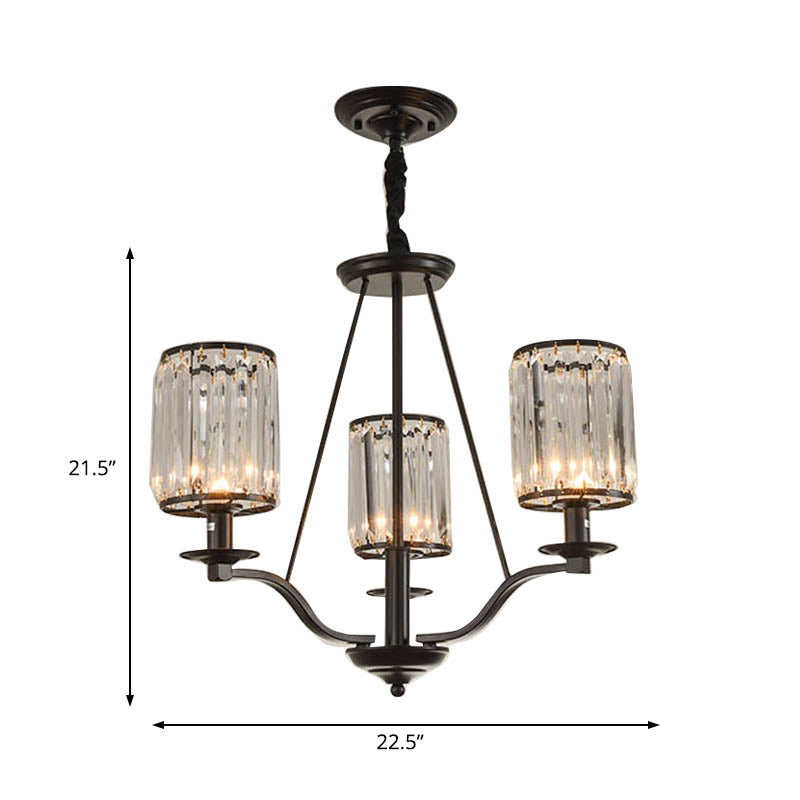 Cylinder Prismatic Optical Crystal Hanging Ceiling Light Antique 3/6/8 Light Black Chandelier Light Clearhalo 'Ceiling Lights' 'Chandeliers' 'Modern Chandeliers' 'Modern' Lighting' 215324