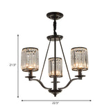 Cylinder Prismatic Optical Crystal Hanging Ceiling Light Antique 3/6/8 Light Black Chandelier Light Clearhalo 'Ceiling Lights' 'Chandeliers' 'Modern Chandeliers' 'Modern' Lighting' 215324