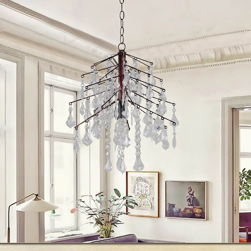 Christmas Tree Hanging Light Fixture Simple Style Crystal and Metal 1 Light Weathered Copper Chandelier Light Weathered Copper Clearhalo 'Ceiling Lights' 'Modern Pendants' 'Modern' 'Pendant Lights' 'Pendants' Lighting' 215325