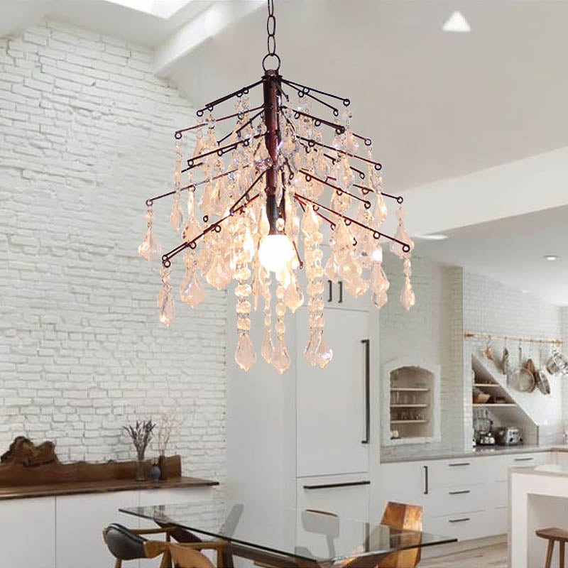 Christmas Tree Hanging Light Fixture Simple Style Crystal and Metal 1 Light Weathered Copper Chandelier Light Clearhalo 'Ceiling Lights' 'Modern Pendants' 'Modern' 'Pendant Lights' 'Pendants' Lighting' 215326