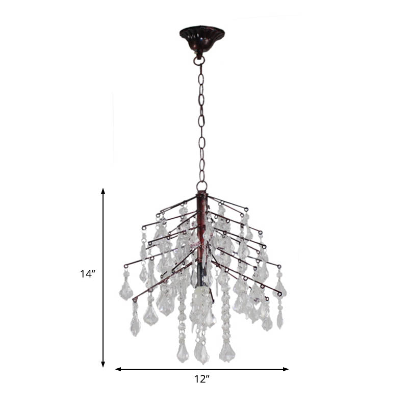 Christmas Tree Hanging Light Fixture Simple Style Crystal and Metal 1 Light Weathered Copper Chandelier Light Clearhalo 'Ceiling Lights' 'Modern Pendants' 'Modern' 'Pendant Lights' 'Pendants' Lighting' 215328