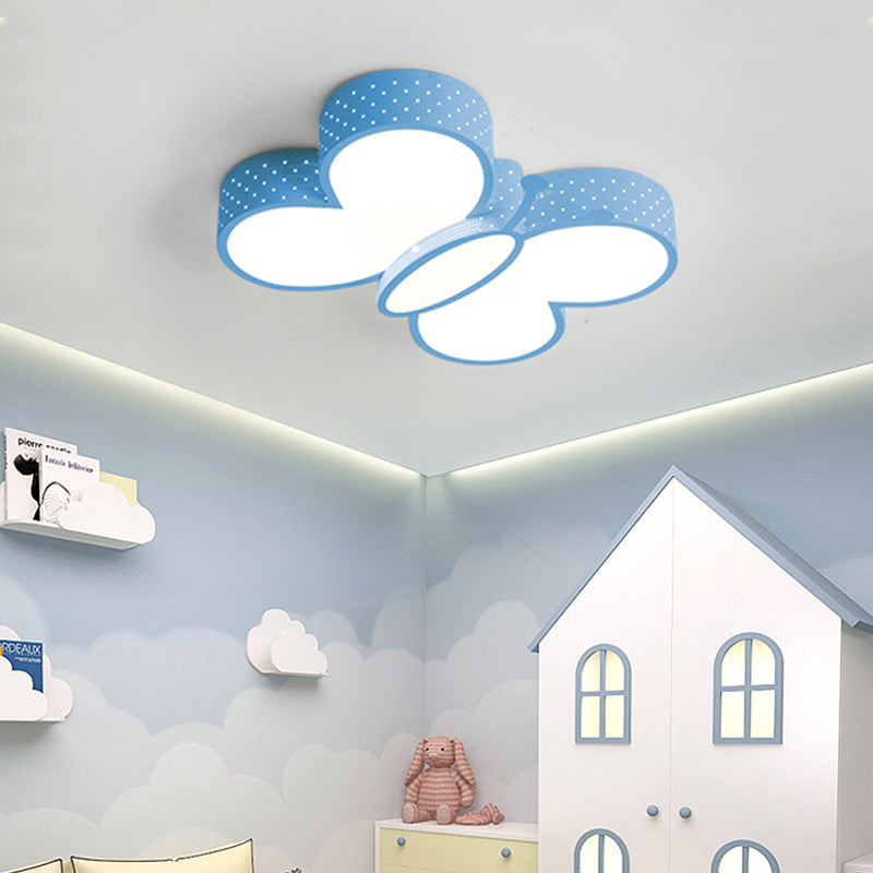 Butterfly Flush Ceiling Light Cartoon Stylish Metallic LED Blue/Pink Flush Mount Lamp in Warm/White Light for Bedroom Blue Clearhalo 'Ceiling Lights' 'Close To Ceiling Lights' 'Close to ceiling' 'Flush mount' Lighting' 215339