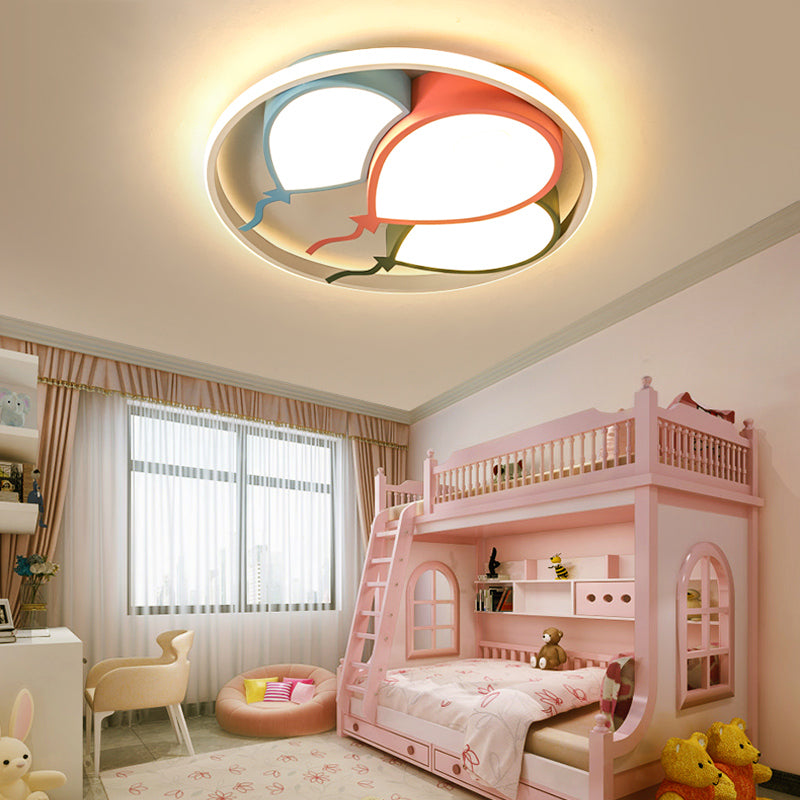 Circle Flushmount Light Kids Aluminum and Acrylic 16.5"/20.5" W LED Pink/Yellow Ceiling Lamp with Balloon Design, Warm/White Light Clearhalo 'Ceiling Lights' 'Close To Ceiling Lights' 'Close to ceiling' 'Flush mount' Lighting' 215343