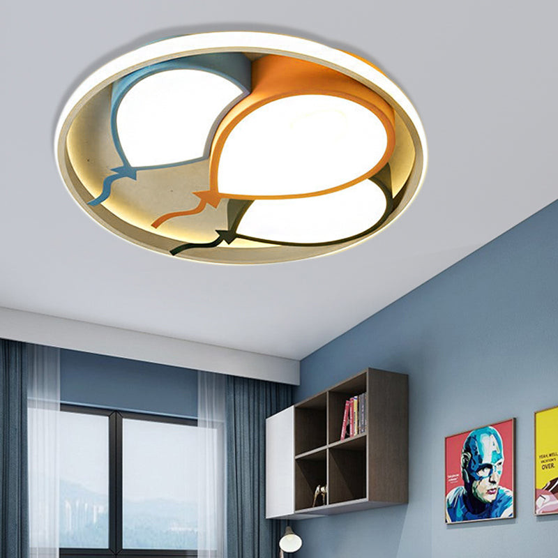 Circle Flushmount Light Kids Aluminum and Acrylic 16.5"/20.5" W LED Pink/Yellow Ceiling Lamp with Balloon Design, Warm/White Light Clearhalo 'Ceiling Lights' 'Close To Ceiling Lights' 'Close to ceiling' 'Flush mount' Lighting' 215345