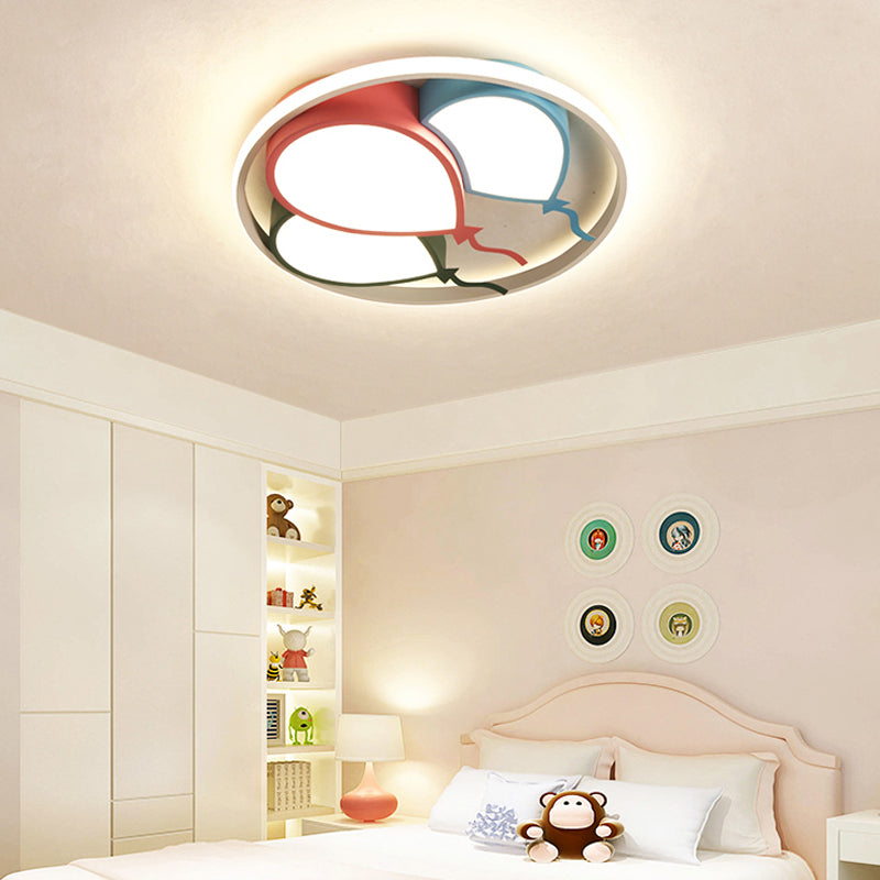 Circle Flushmount Light Kids Aluminum and Acrylic 16.5"/20.5" W LED Pink/Yellow Ceiling Lamp with Balloon Design, Warm/White Light Pink White Clearhalo 'Ceiling Lights' 'Close To Ceiling Lights' 'Close to ceiling' 'Flush mount' Lighting' 215350