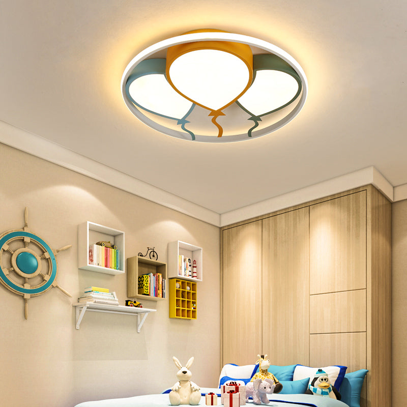 Circle Flushmount Light Kids Aluminum and Acrylic 16.5"/20.5" W LED Pink/Yellow Ceiling Lamp with Balloon Design, Warm/White Light Yellow Warm Clearhalo 'Ceiling Lights' 'Close To Ceiling Lights' 'Close to ceiling' 'Flush mount' Lighting' 215352